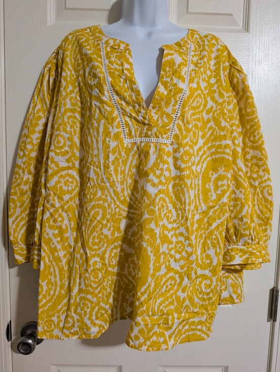 St. John's Bay Tops - NWT St. John's Bay 3X Yellow White Peasant Blouse
